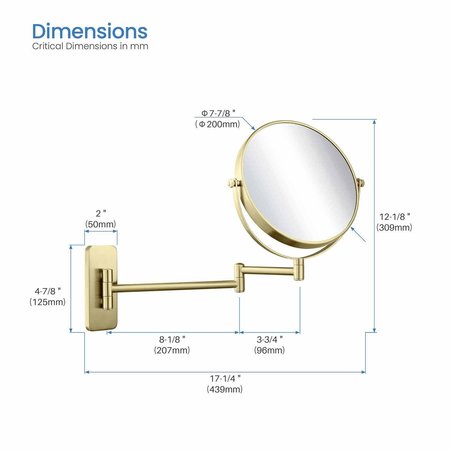 Kibi Wall Mount Magnifying Make Up Mirror - Brush Gold KMM100BG